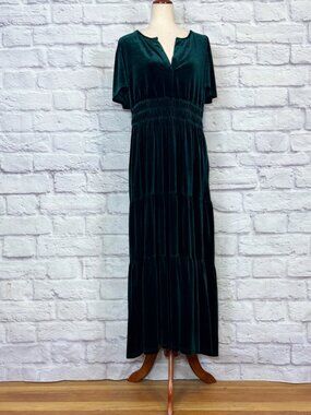 See and Be Seen Dark Green Velvet Tiered Midi Dress